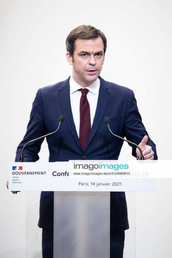 - French Health Minister Olivier Veran speaks during a press conference in Paris on January 14, 2021, on the current French government strategy for the ongoing coronavirus (Covid-19) epidemic.