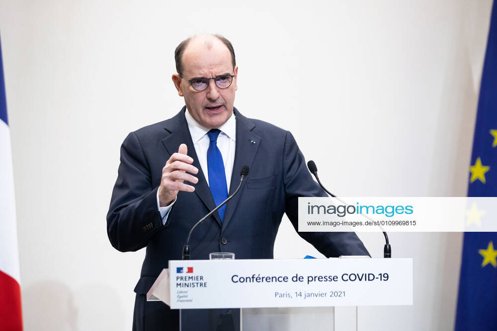 - French Prime Minister Jean Castex addresses a press conference on the current French government strategy for the ongoing coronavirus (Covid-19) epidemic.