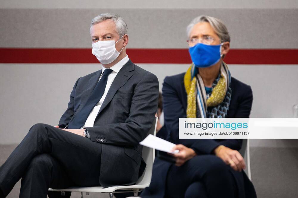 - French Economy and Finance Minister Bruno Le Maire and French Labour Minister Elisabeth Borne listen to French Prime Minister who addresses a press conference in Paris on January 14, 2021, on the current French government strategy for the ongoing coronavirus (Covid-19) epidemic.
