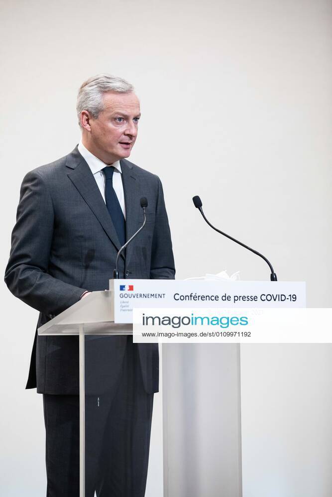 - French Economy and Finance Minister Bruno Le Maire speaks during a press conference in Paris on January 14, 2021, on the current French government strategy for the ongoing coronavirus (Covid-19) epidemic.