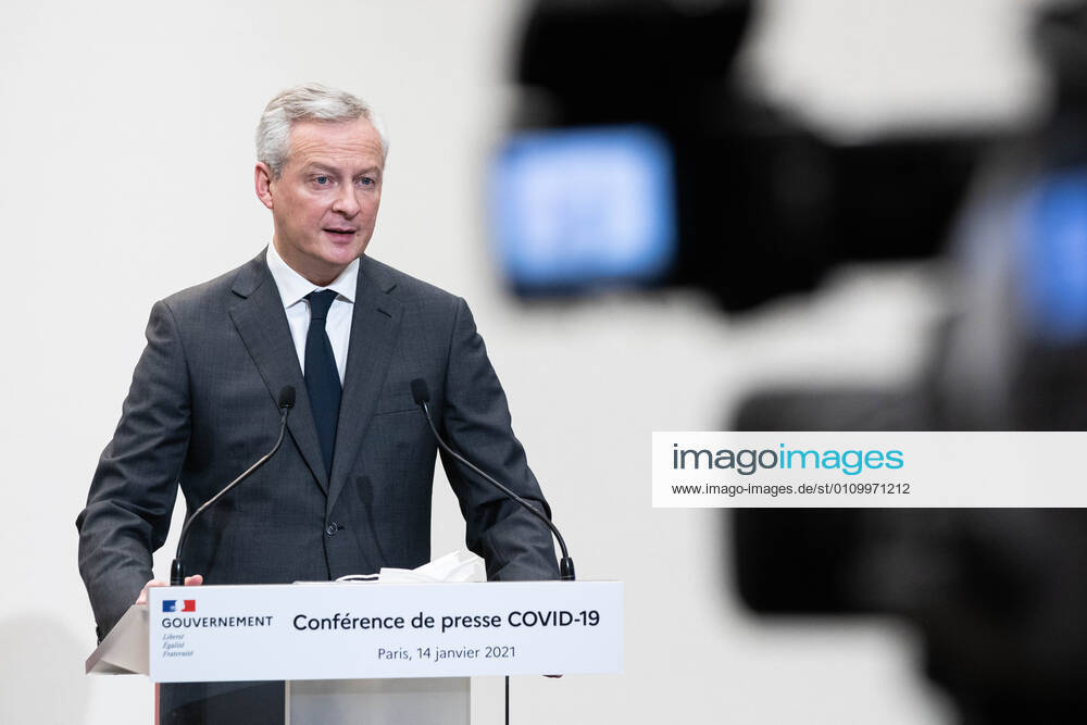 - French Economy and Finance Minister Bruno Le Maire speaks during a press conference in Paris on January 14, 2021, on the current French government strategy for the ongoing coronavirus (Covid-19) epidemic.