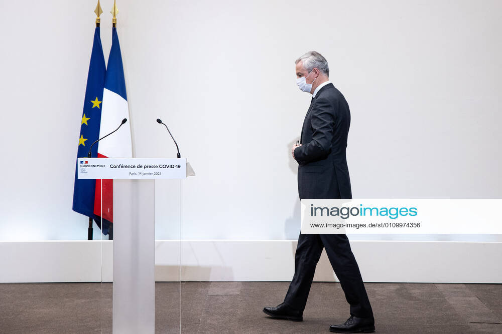 - French Economy and Finance Minister Bruno Le Maire speaks during a press conference in Paris on January 14, 2021, on the current French government strategy for the ongoing coronavirus (Covid-19) epidemic.