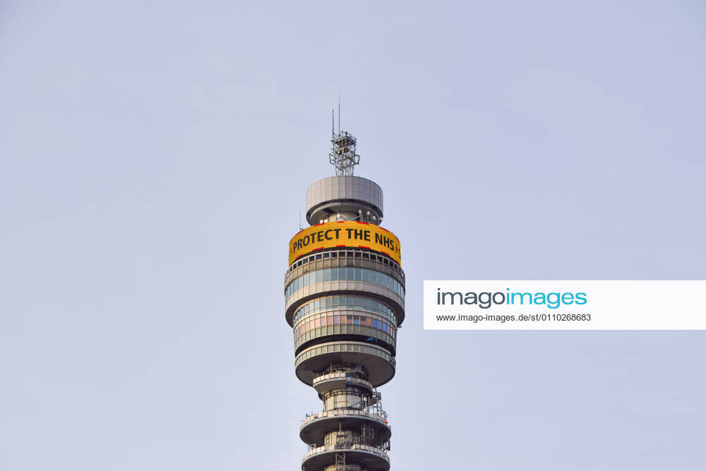 A Stay Home, Protect The NHS, Save Lives message displayed on the BT Tower (British Telecom) Central London..England remains under lockdown as the government battles to keep the coronavirus pandemic under control. London United Kingdom - ZUMAs197 20210117_zaa_s197_137