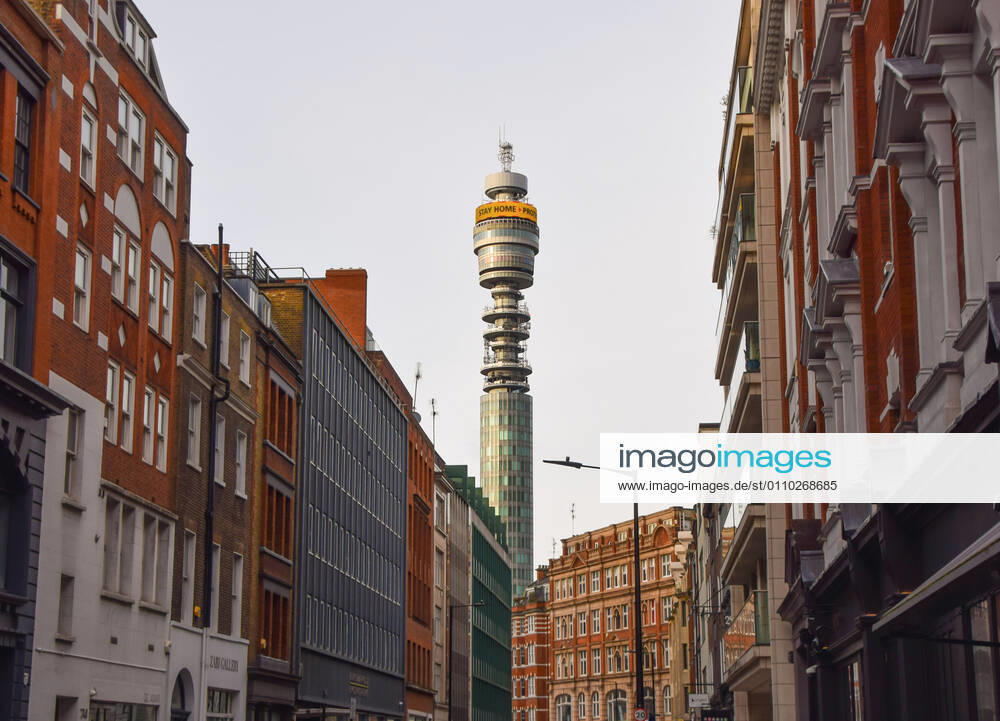 A Stay Home, Protect The NHS, Save Lives message displayed on the BT Tower (British Telecom) Central London..England remains under lockdown as the government battles to keep the coronavirus pandemic under control. London United Kingdom - ZUMAs197 20210117_zaa_s197_138