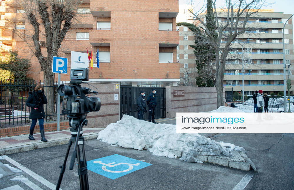 Camera outside the Los Olmos Retirement Home on the day Araceli and Monica, the longest-serving resident of the Los Olmos Retirement Home and the youngest health care worker, receive their second dose of the Pfizer-BioNTech vaccine in Guadalajara, Castilla-La Mancha (Spain), January 18, 2021. Araceli Rosario Hidalgo, an intern at Los Olmos nursing home in Guadalajara since 2013 and born in 1924, and Monica Tapias, born in 1972, an auxiliary nurse care technician (TCAE) who has been working at the centre for ten years, were the first two people to receive the COVID-19 vaccine in Spain and today they have received the second dose. 18 JANUARY 2021;CORONAVIRUS VACCINATION;SECOND DOSE RAFAEL MARTÃN LagenciaEP 01 18 2021 Guadalajara (Castill