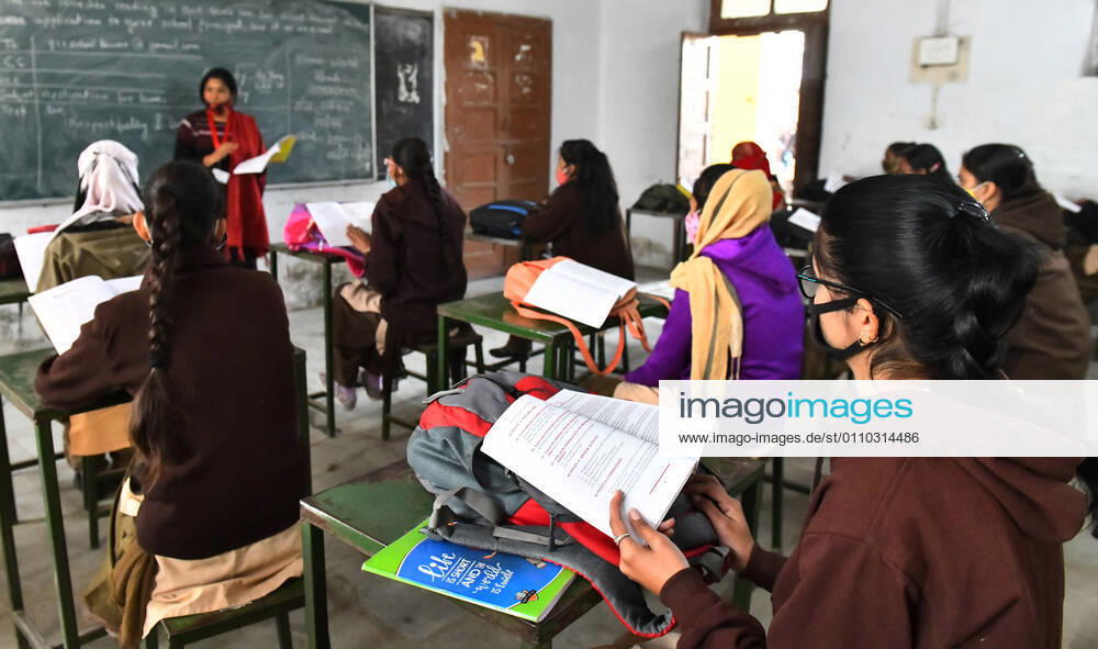 India: Schools reopened after 10 months in Rajasthan Students wearing face mask attend a class at a government school that was reopened after remaining closed for 309 days due to COVID-19 pandemic in Beawar. Beawar Rajasthan India