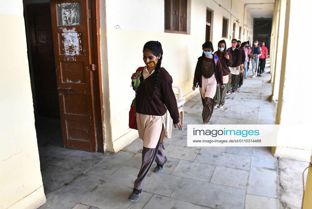 India: Schools reopened after 10 months in Rajasthan Students wearing face mask at a government school that was reopened after remaining closed for 309 days due to COVID-19 pandemic in Beawar. Beawar Rajasthan India