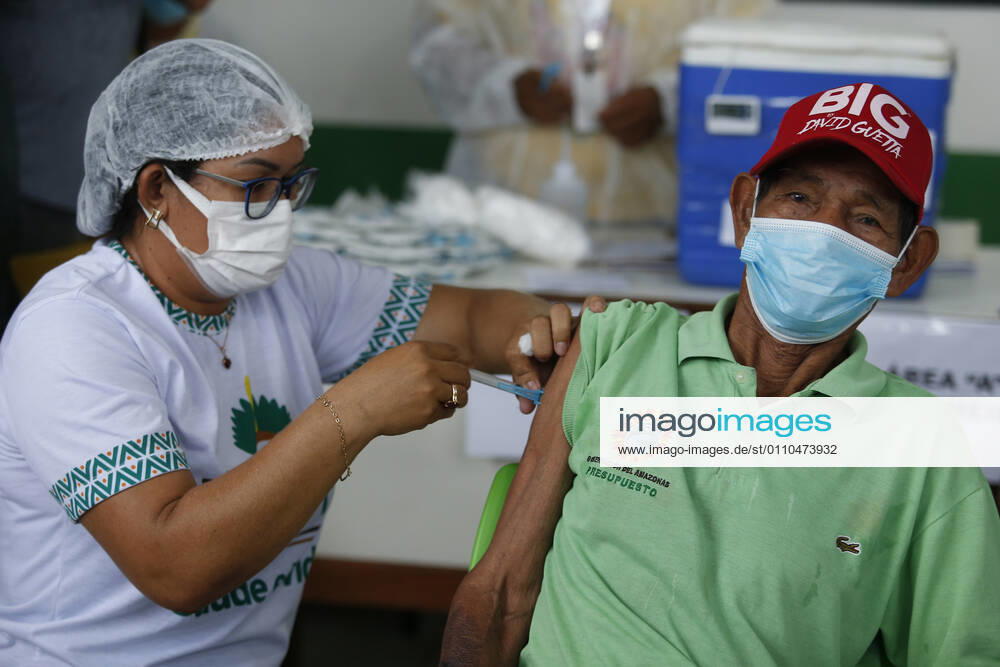 (210120) -- AMAZONAS, Jan. 20, 2021 -- A man receives a dose of China s COVID-19 vaccine in the city of Tabatinga in the state of Amazonas, Brazil, Jan. 19, 2021. Brazil launched a mass immunization campaign against the COVID-19 pandemic in every state starting at 5:00 p.m. Monday local time (2000 GMT). As of Monday afternoon, all states were expected to have received their doses of the CoronaVac vaccine developed by Chinese laboratory Sinovac in collaboration with the Butantan Institute of Sao Paulo, one of the world s leading scientific research centers. (Photo by Xinhua) BRAZIL-AMAZONAS-COVID-19-VACCINE-MASS INOCULATION LucioxTavora