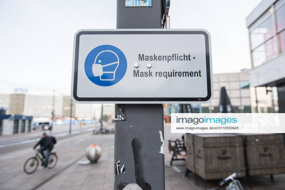 Health Corona Virus Impact Impact of the Corona Crisis In the picture A sign to wear protective masks on Berlins Alexanderplatz 20 1 2021, Berlin