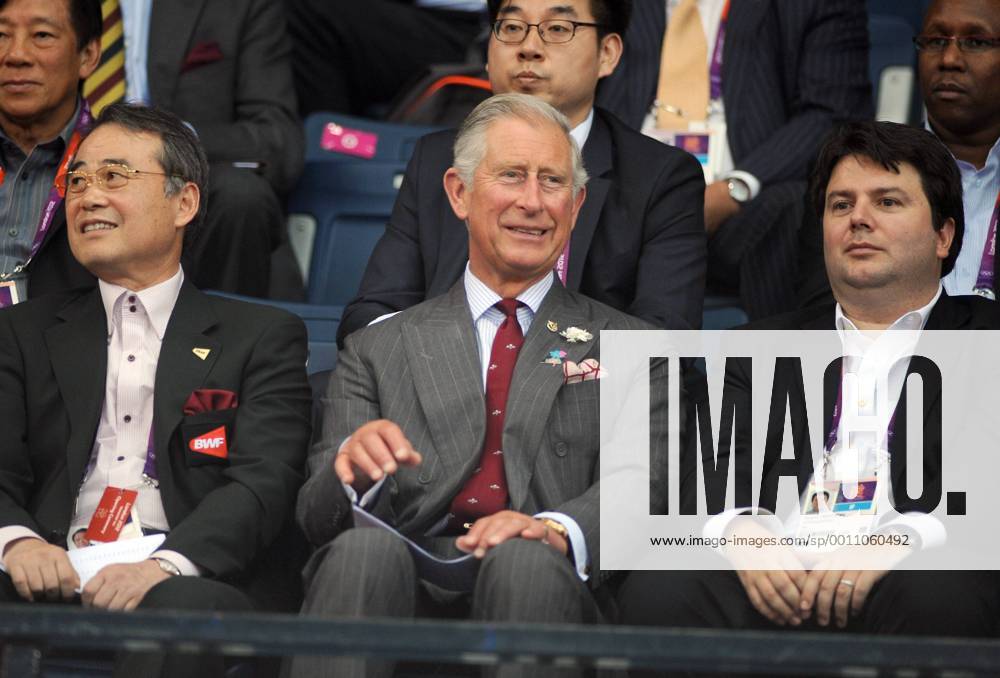 London Olympics 2012 Badminton : Womens singles 28 07 2012. Egelstaff v Tvrdy HRH Prince Charles watches the British girl