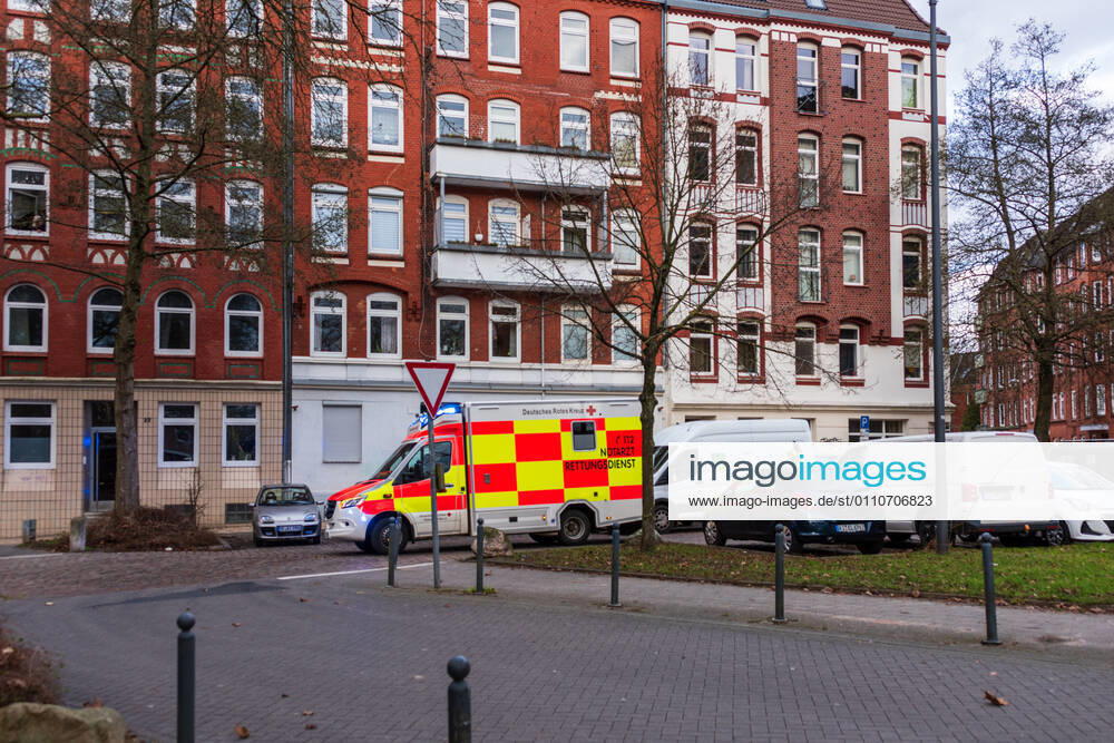 An emergency ambulance of the German Red Cross on duty in the city centre of Kiel
