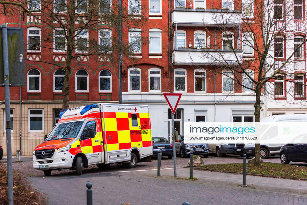 An emergency ambulance of the German Red Cross on duty in the city centre of Kiel