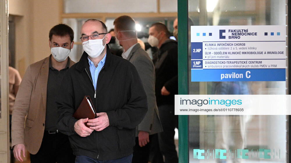 Czech Minister for Health Jan Blatny, center, leaves the University Hospital Brno, Czech Republic, after the second vaccination against COVID-19, on January 23, 2021. (CTKxPhoto IgorxZehl) CTKPhotoP202101230263401 zeh