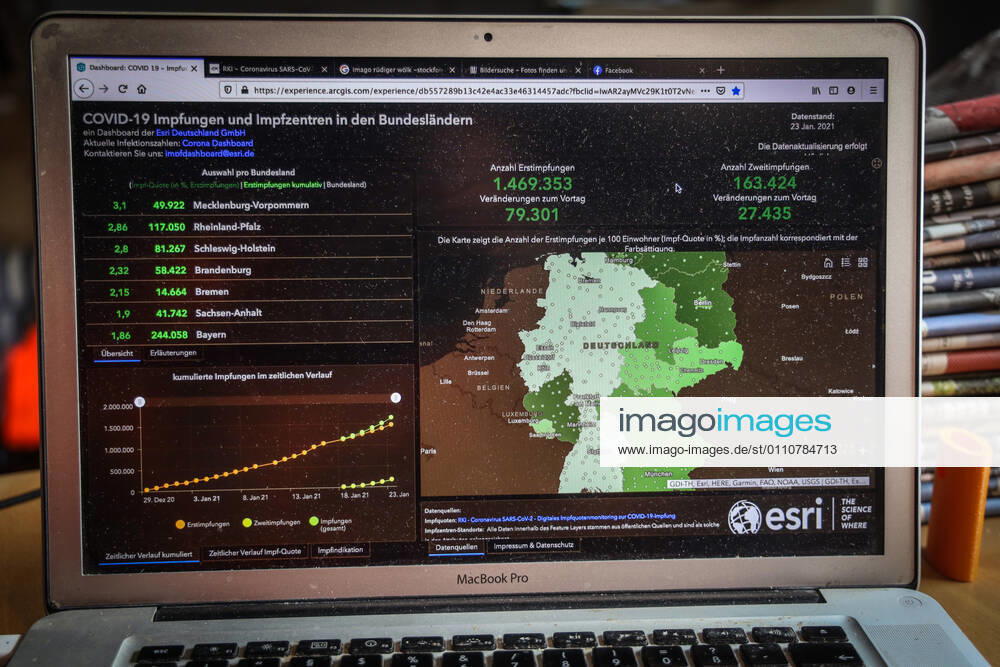 Coronavirus in Germany COVID 19 Vaccinations Dashboard 23 01 2021 Esri Deutschland GmbH based on the Digital Vaccination Rate Monitoring for COVID 19 Vaccination of the RKI Number of first vaccinations 1 469 353 Changes from the previous day 79 301 Number of second vaccinations 163 424 Changes from the previous day 27 435 Data as of 23 01 2021