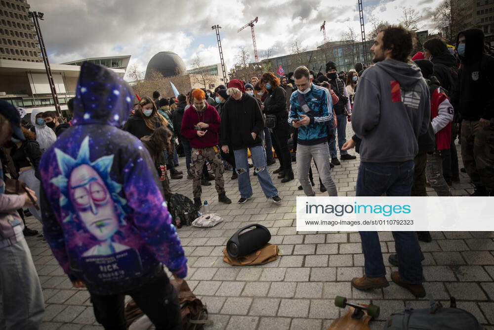 People gathered in Rennes west of France, on January 23, 2021, in support of arrested after the rave party in Lieuron neard Rennes, which was held at New Year s Eve, with around 2,400 participants.