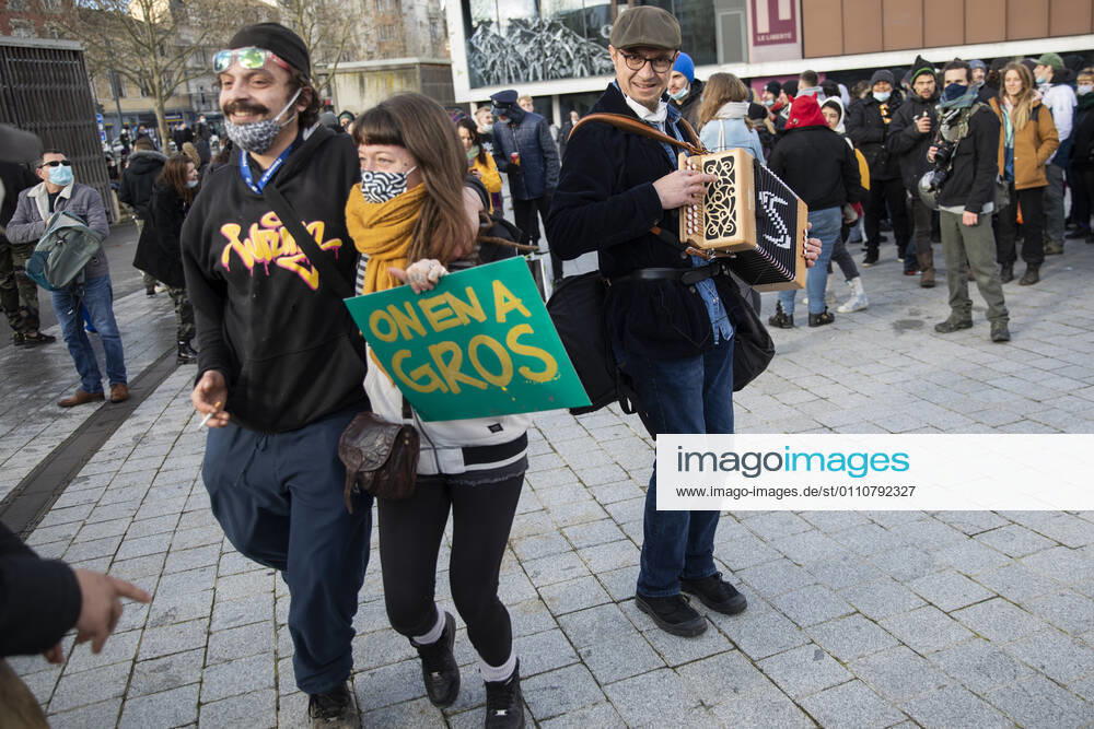 People gathered in Rennes west of France, on January 23, 2021, in support of arrested after the rave party in Lieuron neard Rennes, which was held at New Year s Eve, with around 2,400 participants.