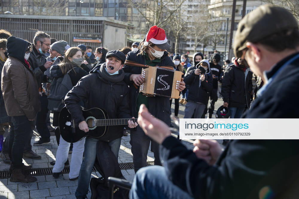 People gathered in Rennes west of France, on January 23, 2021, in support of arrested after the rave party in Lieuron neard Rennes, which was held at New Year s Eve, with around 2,400 participants.