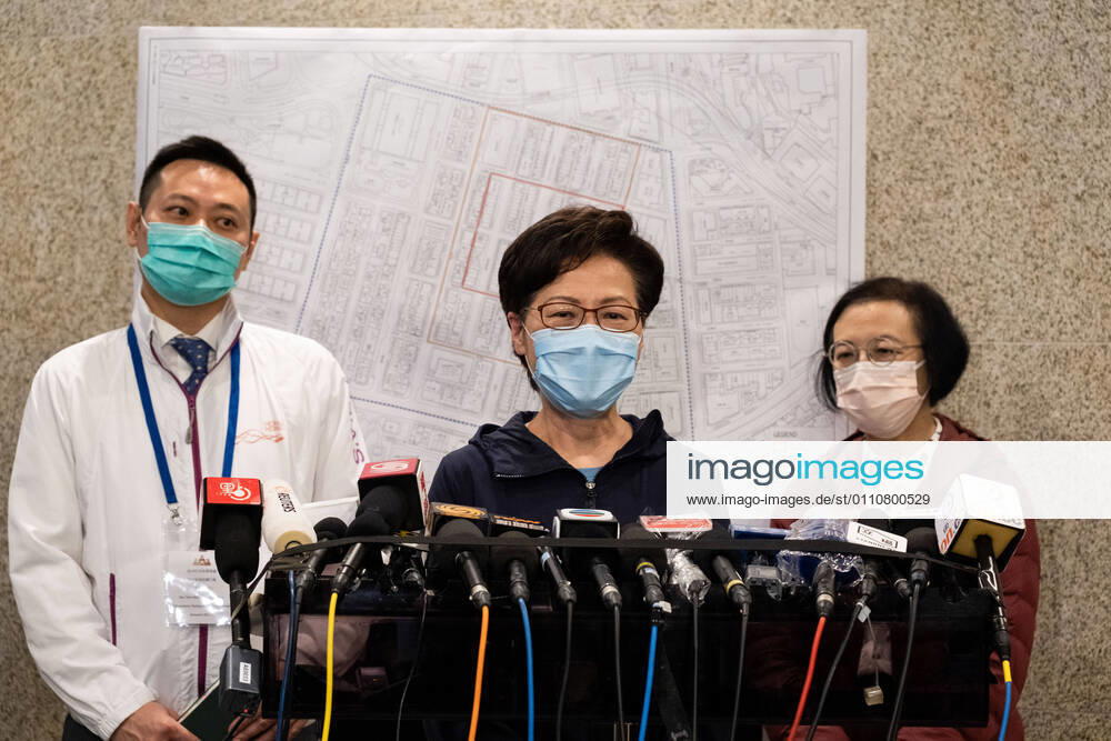 Carrie Lam, Hong Kong s Chief Executive wearing a face mask speaks to the media after inspecting an area in Jordan locked down by the government to contain the coronavirus (Covid-19) outbreak..Hong Kong has imposed its first Covid-19 lockdown in a densely-populated area to curb the spread of the coronavirus. Hong Kong China - ZUMAs197 20210123_zaa_s197_062
