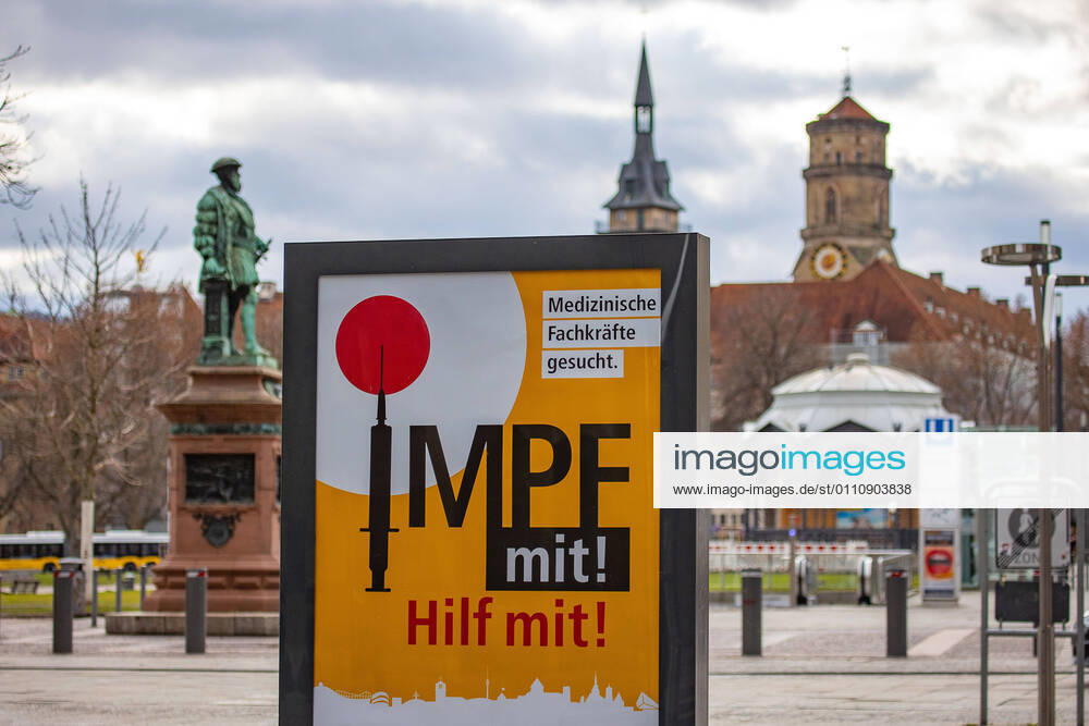 Stuttgart themed images Stuttgart in times of corona pandemic, 24 01 2021, themed images Stuttgart in times of corona pandemic, poster, vaccinate with, help with , Stuttgarter Koenigstrasse, 24 01 2021,