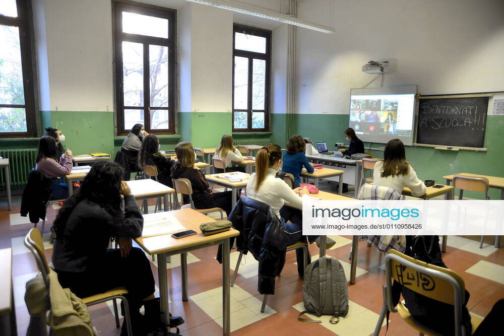 Milan, Back to school after the Lockdown for the Red zone with half the students still in DAD at a distance Editorial Usage Only