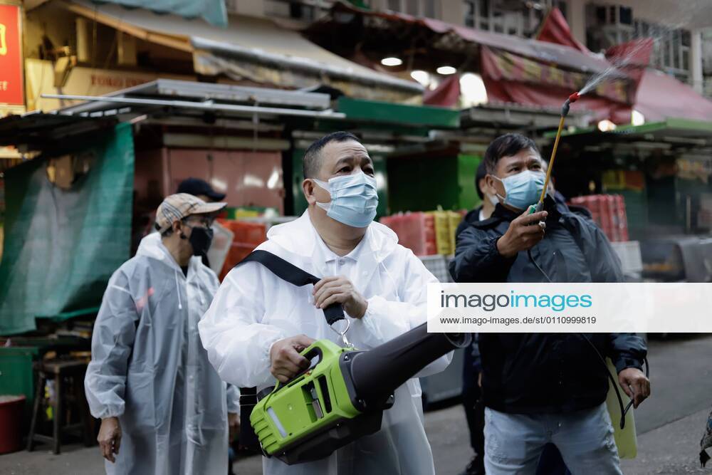 Team of volunteers sanitizing Yau Ma Tei Wet Market with fumes and sprays after partial lockdown has been lifted which lasted for 48hrs in the restricted area. Hong Kong CHINA - ZUMAl137 20210125_zap_l137_004