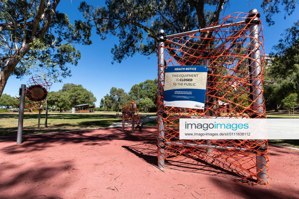 WA CORONAVIRUS COVID19, Outdoor gym equipment in a South Perth park is closed off in Perth, Monday, February 1, 2021. West Australian Premier Mark McGowan yesterday called for a five-day lockdown for metropolitan Perth and two nearby regions after a COVID-19 hotel quarantine breach. ( NO ARCHIVING, , NO USE IN BOOKS WITHOUT CONSENT