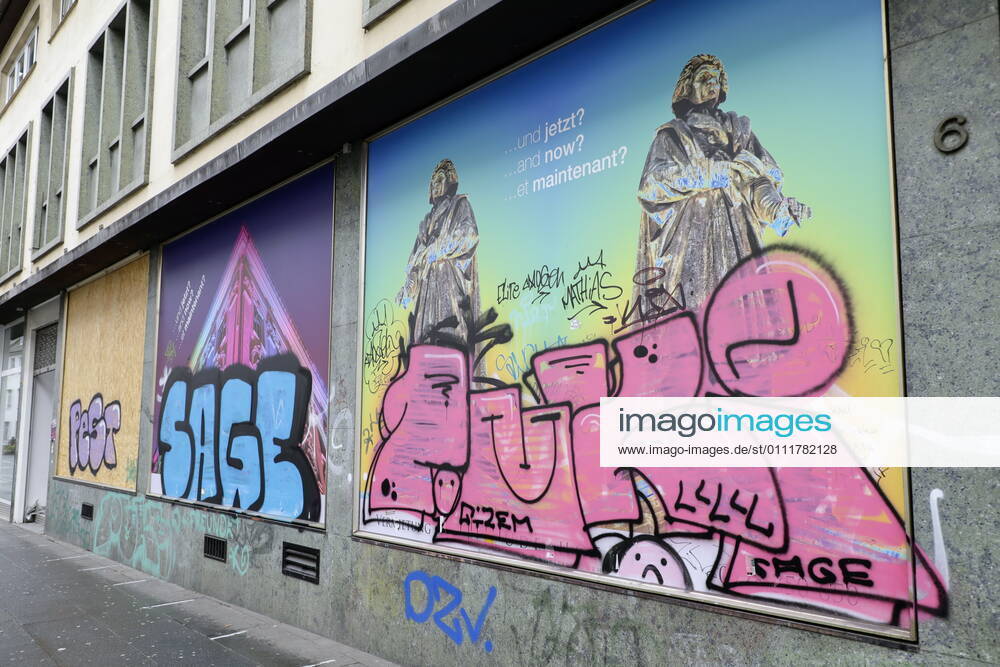 Bonn, Germany Photo Shop windows smeared with graffiti in Bonn city centre