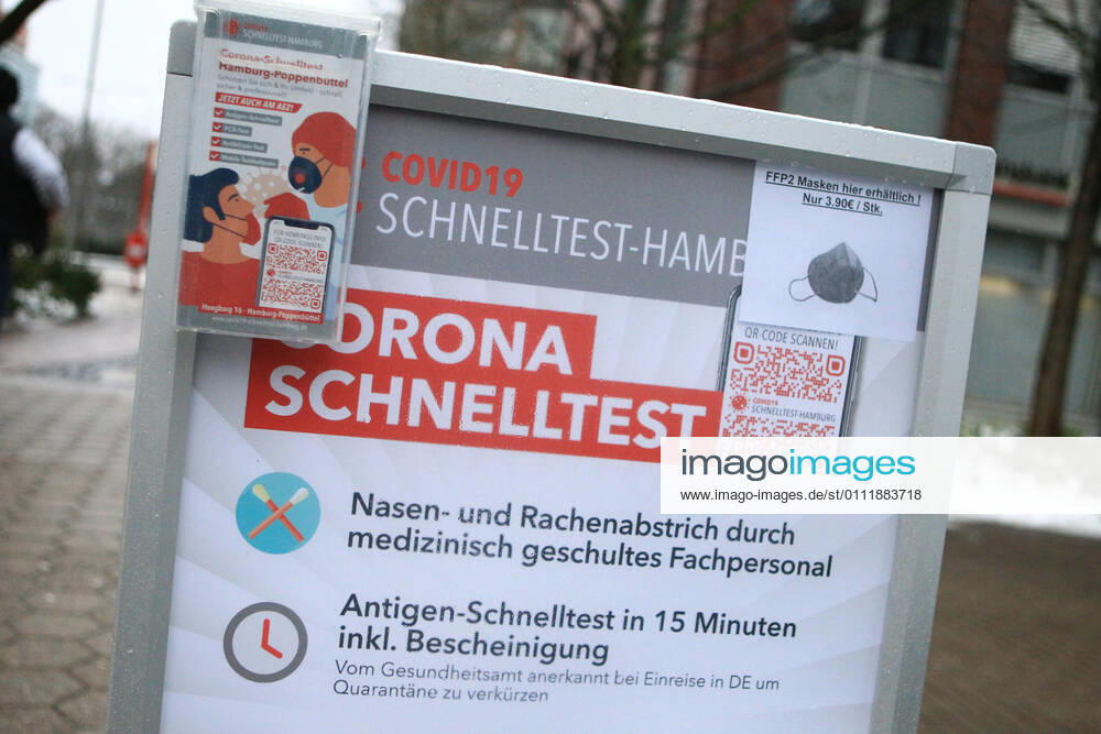 Advertising banner in front of the Corona test center in Hamburg Poppenbüttel at Heegbarg 16 Poppenbüttel Hamburg