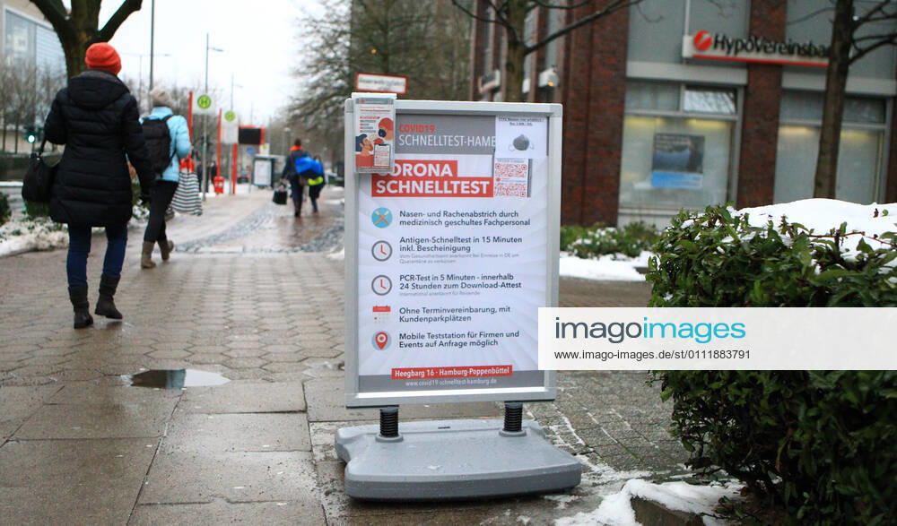 Advertising banner in front of the Corona test station in Hamburg Poppenbüttel at Heegbarg 16 Poppenbüttel Hamburg