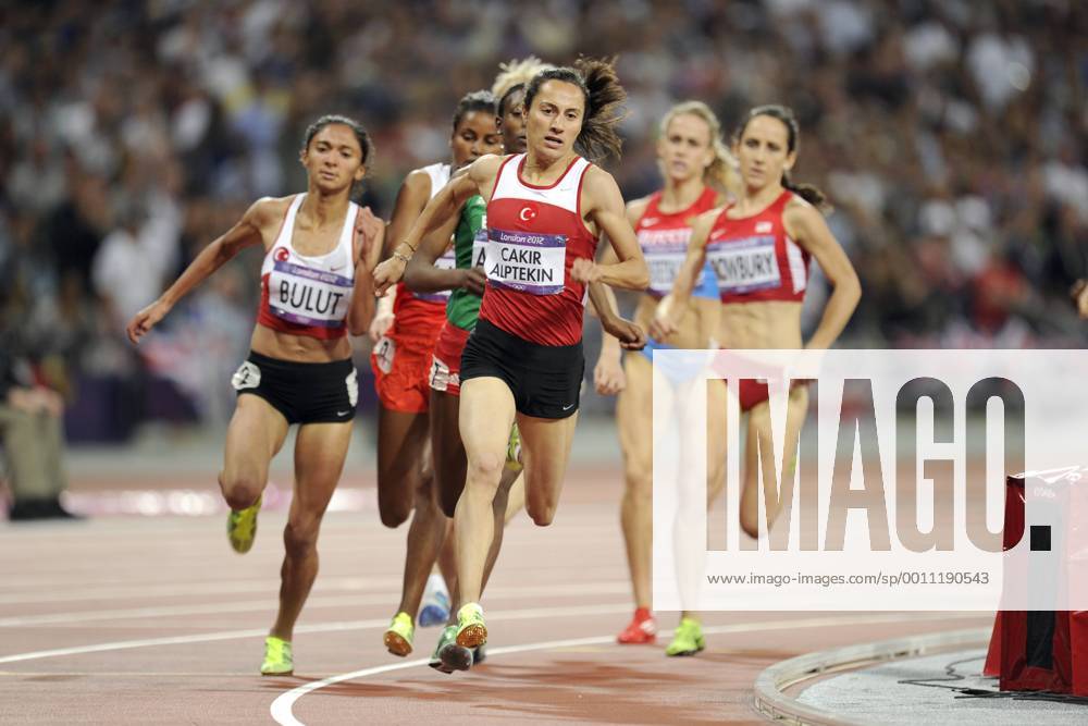 Von links BULUT GamzeTUR, 2. Platz, JAMAL Maryam Yusuf, BRN, 2. v. r., 2. Platz, 1 Läuferin verdeckt, CAKIR ALPTEKIN. Asli, TUR, 1. Platz, Olympiasiegerin, KOSTETSKAYA, Ekaterina, RUS, ROWBURY Shannon, USA, Aktion, Finale 1500m Lauf der Frauen, Leichtathletik, am 10.08.2012 Olympische Sommerspiele 2012 in London vom 27.07. - 12.08.2012 in London Grossbritannien. Â