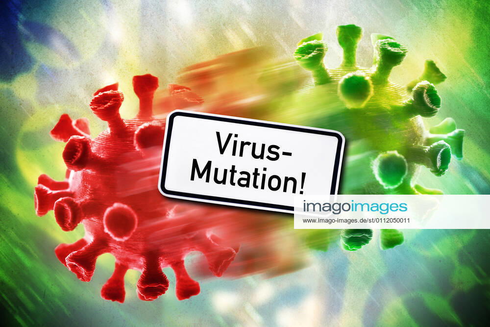 PHOTOMONTAGE, mutating coronavirus, symbol photo virus mutation ** NUR FUER REDAKTIONELLE ZWECKE ** **