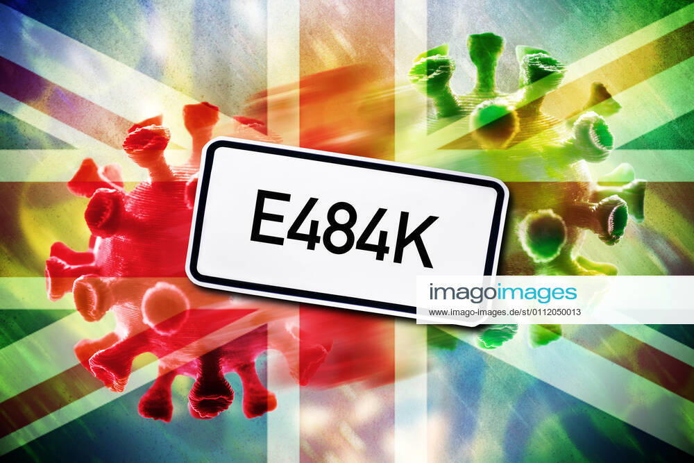 PHOTOMONTAGE, Mutating coronavirus, British variant E484K ** NUR FUER REDAKTIONELLE ZWECKE ** **