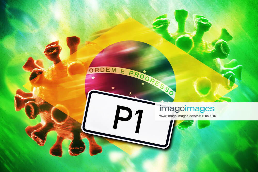 PHOTOMONTAGE, Mutating coronavirus, symbol photo Brazilian variant P1 ** NUR FUER REDAKTIONELLE ZWECKE ** **