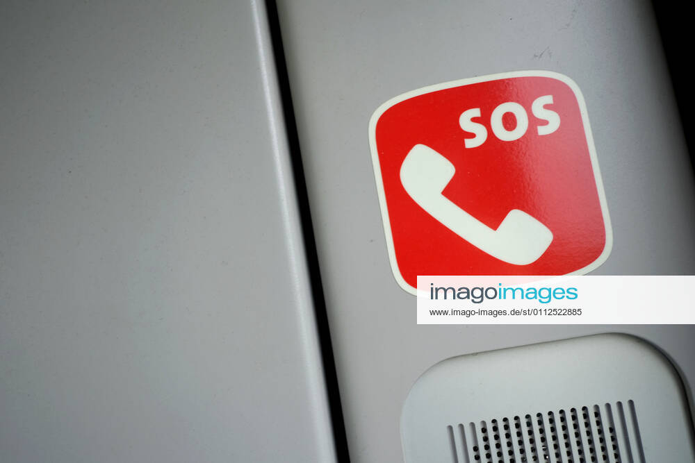 Hilleröd 01 JUN 2019 SOS sign in Danish commuter train help phone SOS DENMARK Hilleröd