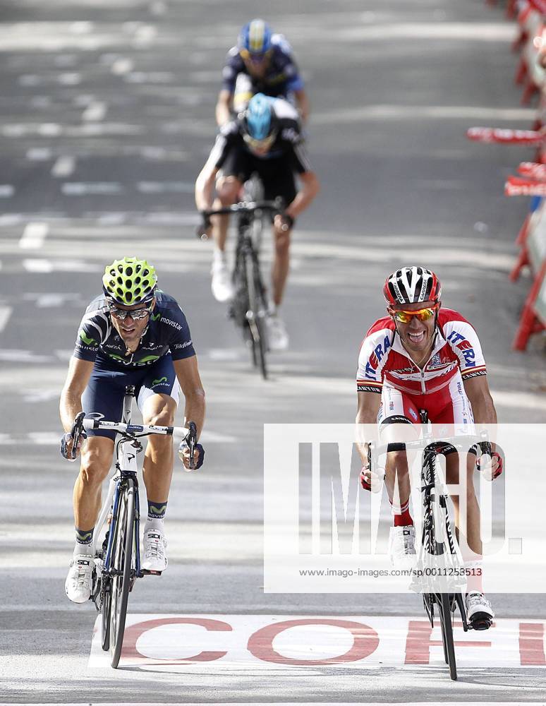 Alejandro Valverde (1st) (L), Joaquin Purito Rodriguez (2nd) at the finish line of the stage of La Vuelta 2012 between Faustino V and Eibar (Arrate).August 20,2012. (20261542)
