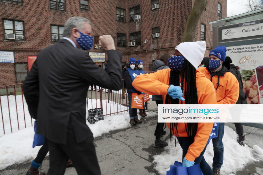 BROOKLYN, NY - FEBRUARY 12: New York City Mayor Bill De Blasio, hold a press conference to announce new covid-19 vaccine plan for homebound NYCHA seniors using the Johnson & Johnson vaccine. Press conference held at the Nostrand Houses in Brooklyn, New York City on February 12, 2021.