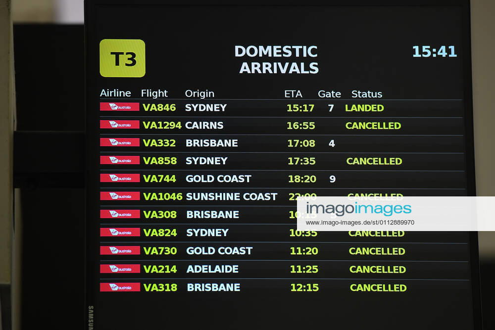 VICTORIA CORONAVIRUS COVID19, Cancelled flights are seen on the domestic arrivals board at Melbourne Airport in Melbourne, Saturday, February 13, 2021. Victoria has entered a short, sharp circuit-breaker lockdown for five days amid fears the highly infectious UK strain of coronavirus has spread in the community. ( NO ARCHIVING, , NO USE IN BOOKS WITHOUT CONSENT MELBOURNE VIC AUSTRALIA