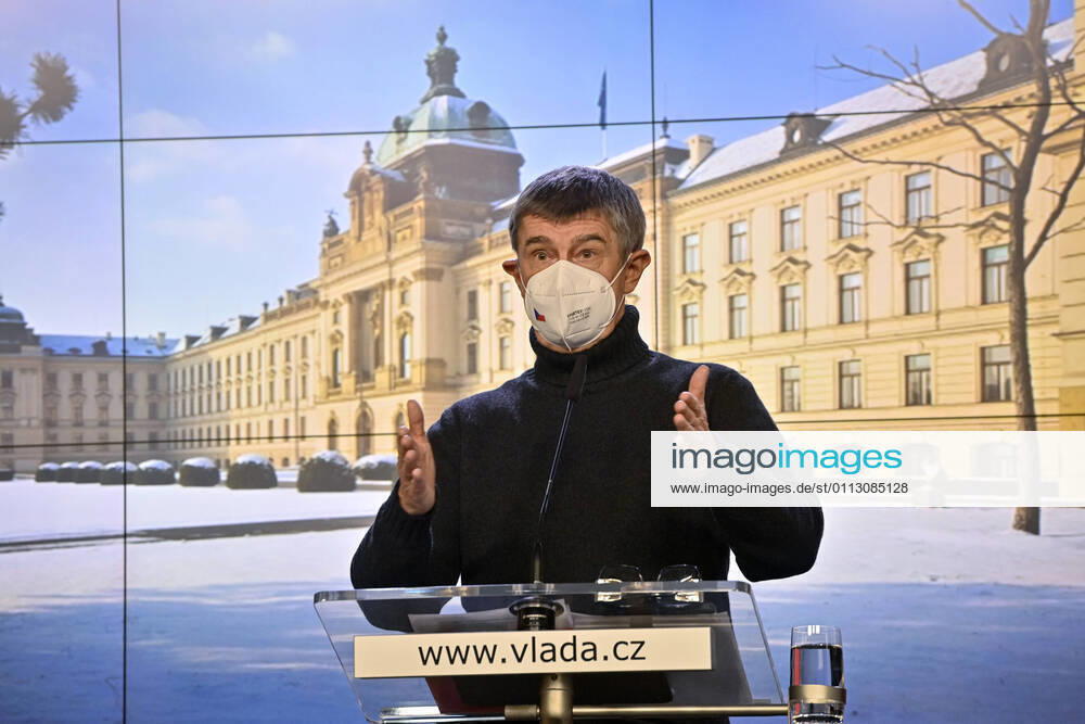 Czech Prime Minister Andrej Babis speaks during a press conference after government talks with governors on COVID-19 measures and prolongation of state of emergency, on February 14, 2021, in Prague, Czech Republic. (CTKxPhoto VitxSimanek) CTKPhotoP202102140679601 VIS 001