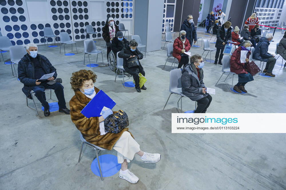 Padua - First vaccinations against Covid19 with the Pfizer-BioNTech vaccine for the elderly over 80 at the Padua Fair in via Tommaseo Editorial Usage Only