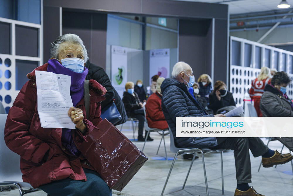 Padua - First vaccinations against Covid19 with the Pfizer-BioNTech vaccine for the elderly over 80 at the Padua Fair in via Tommaseo Editorial Usage Only