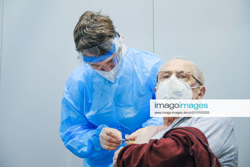 Padua - First vaccinations against Covid19 with the Pfizer-BioNTech vaccine for the elderly over 80 at the Padua Fair in via Tommaseo Editorial Usage Only