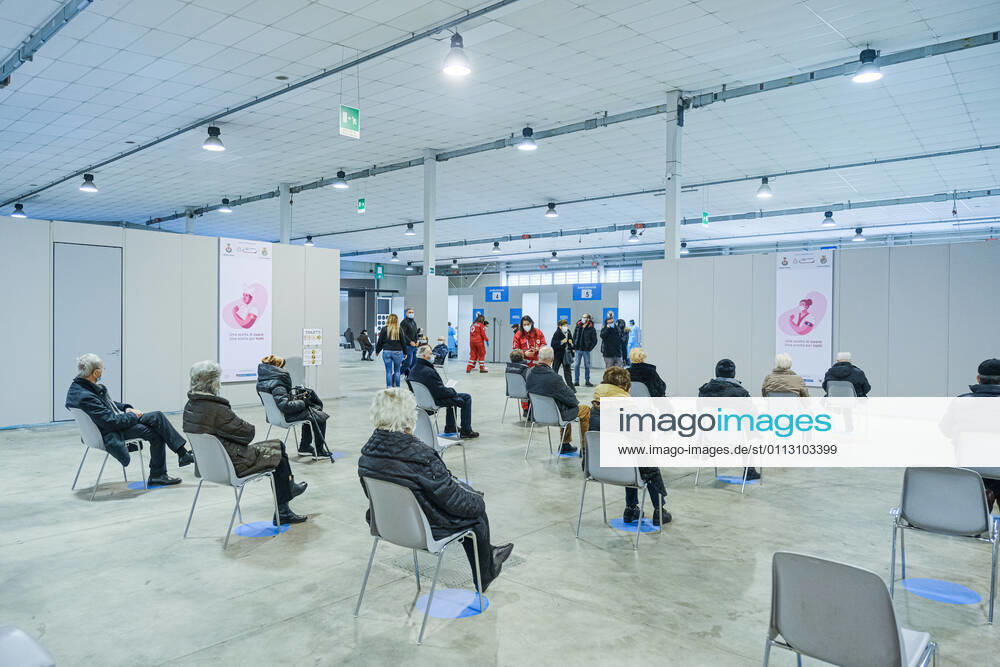 Padua - First vaccinations against Covid19 with the Pfizer-BioNTech vaccine for the elderly over 80 at the Padua Fair in via Tommaseo Editorial Usage Only