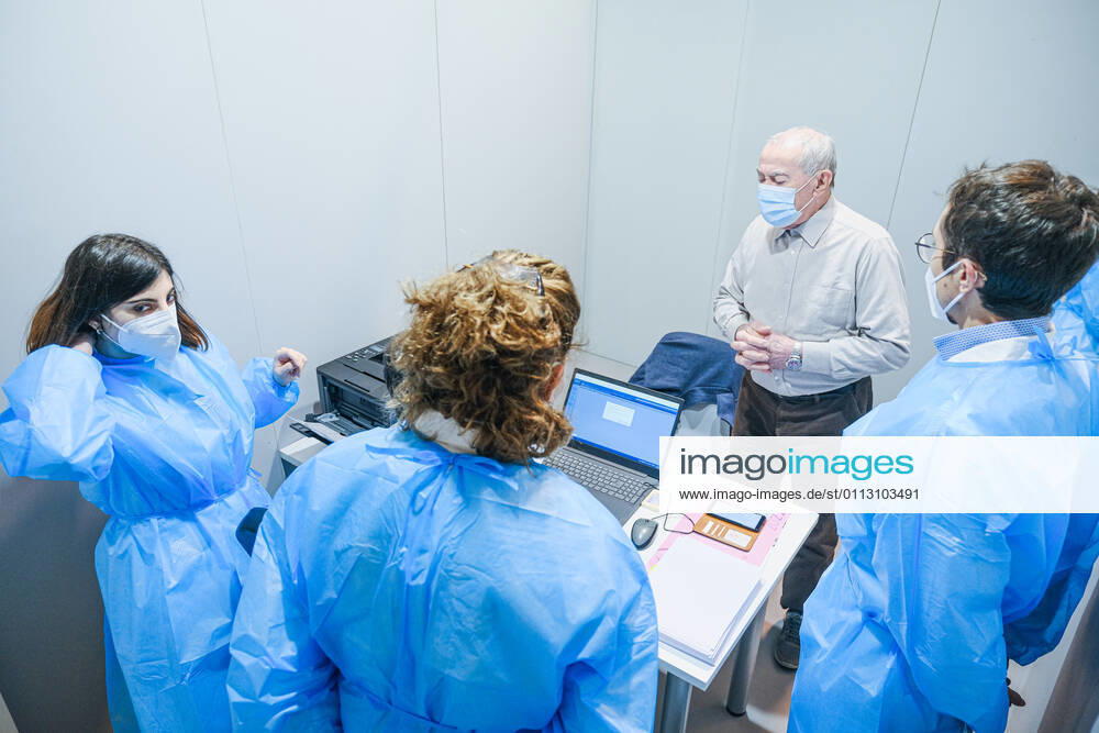 Padua - First vaccinations against Covid19 with the Pfizer-BioNTech vaccine for the elderly over 80 at the Padua Fair in via Tommaseo Editorial Usage Only