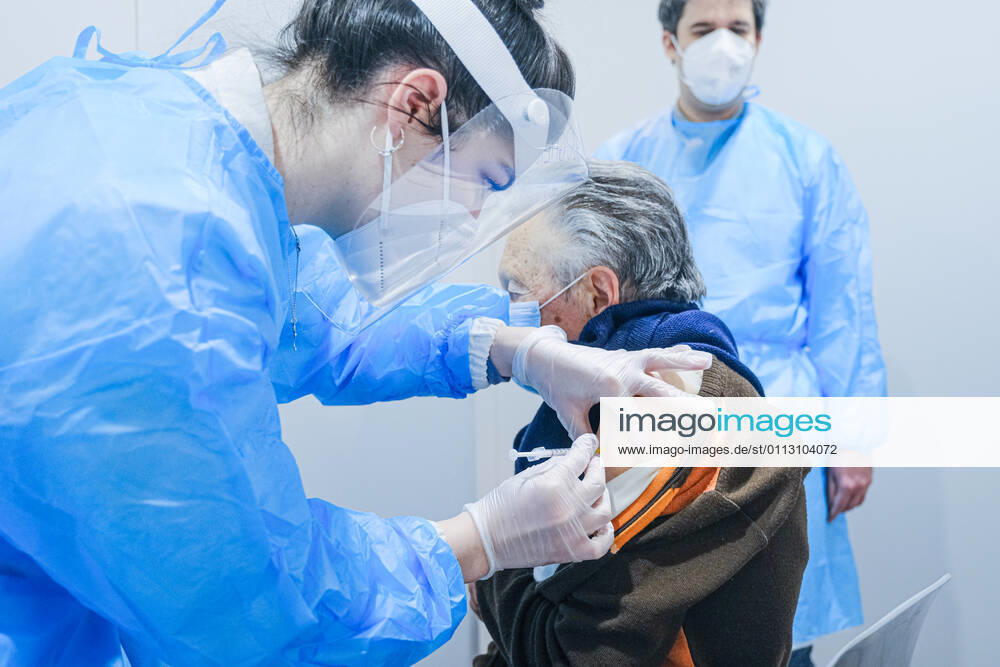 Padua - First vaccinations against Covid19 with the Pfizer-BioNTech vaccine for the elderly over 80 at the Padua Fair in via Tommaseo Editorial Usage Only