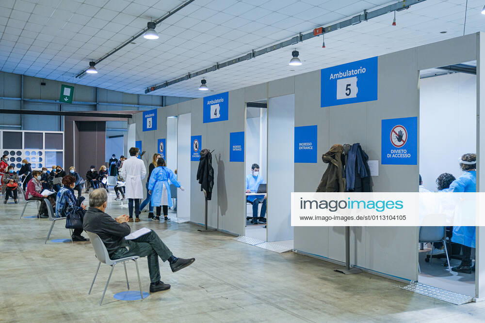 Padua - First vaccinations against Covid19 with the Pfizer-BioNTech vaccine for the elderly over 80 at the Padua Fair in via Tommaseo Editorial Usage Only