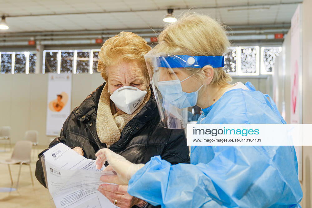 Padua - First vaccinations against Covid19 with the Pfizer-BioNTech vaccine for the elderly over 80 at the Padua Fair in via Tommaseo Editorial Usage Only