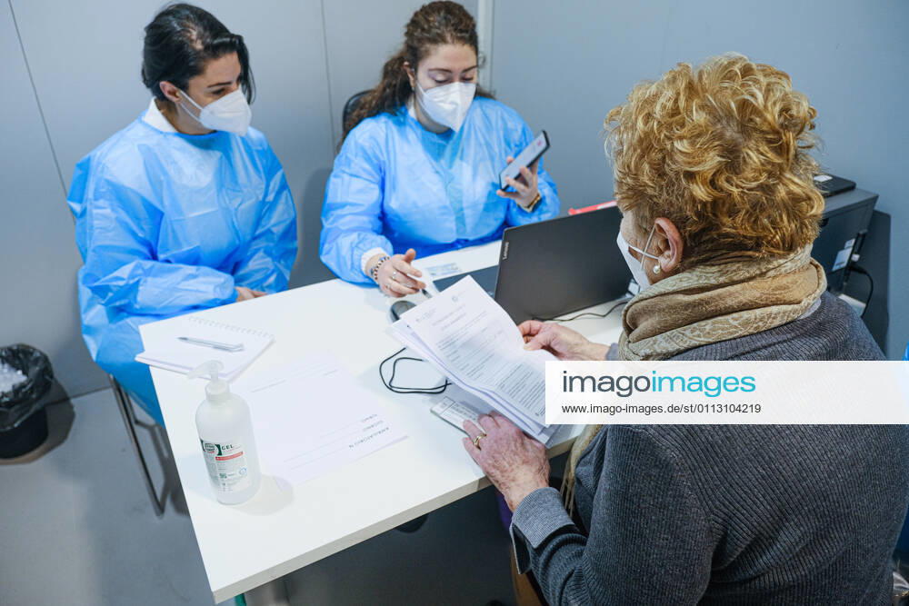 Padua - First vaccinations against Covid19 with the Pfizer-BioNTech vaccine for the elderly over 80 at the Padua Fair in via Tommaseo Editorial Usage Only