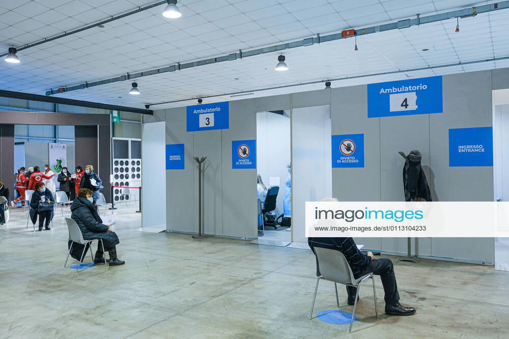 Padua - First vaccinations against Covid19 with the Pfizer-BioNTech vaccine for the elderly over 80 at the Padua Fair in via Tommaseo Editorial Usage Only