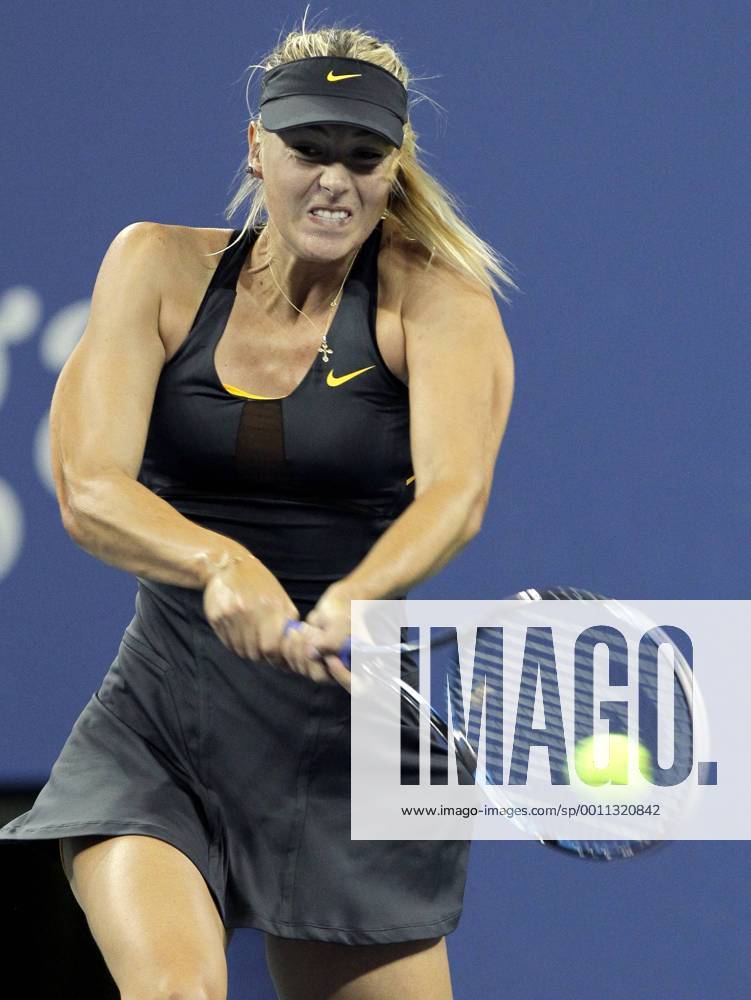 Maria Sharapova of Russia hits a backhand in her second round match at the 2012 U.S. Open Tennis Championships in Arthur Ashe Stadium at the Billie Jean King National Tennis Center in New York City on August 29, 2012. NYP20120829128
