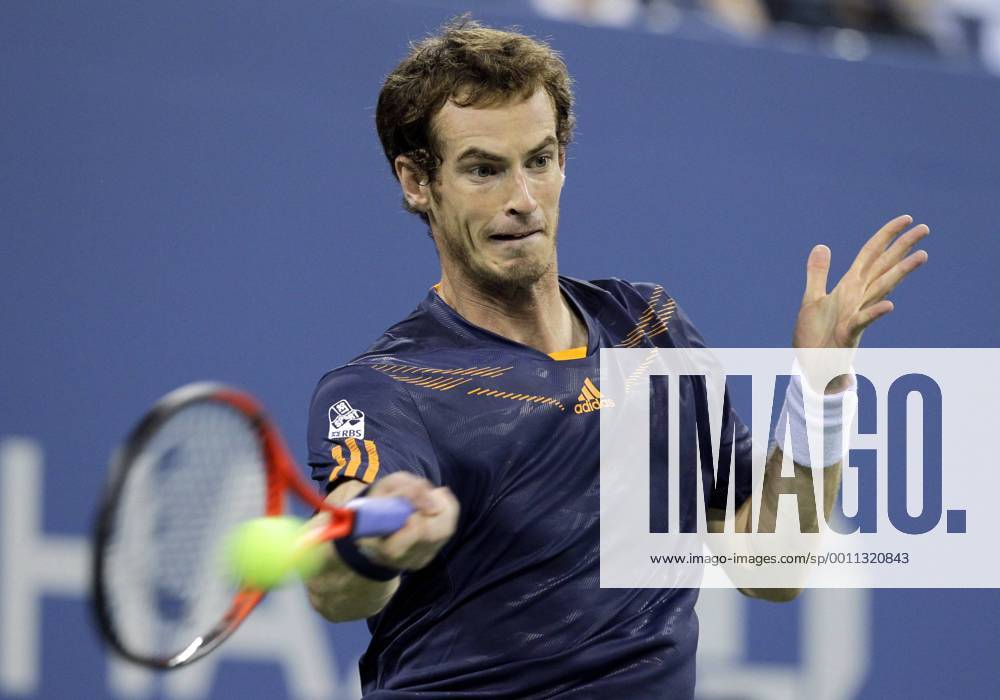 Andy Murray of Great Britain hits a backhand at the 2012 U.S. Open Tennis Championships in Arthur Ashe Stadium at the Billie Jean King National Tennis Center in New York City on August 29, 2012. NYP20120829134